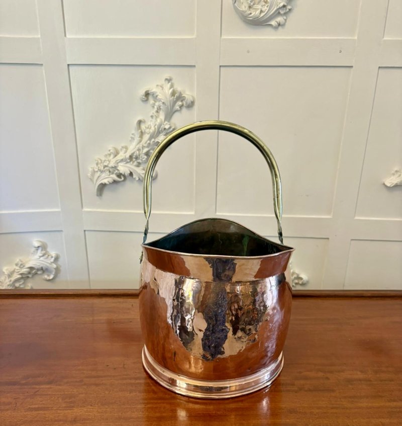 Antique Edwardian Quality Copper and Brass Helmet Shaped Coal Scuttle - Image 2